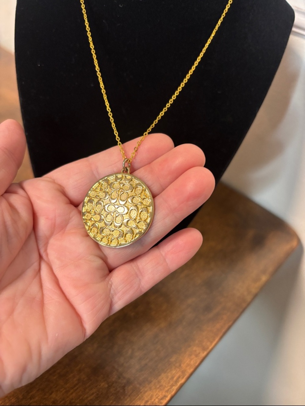 COACH Gold-Tone Circular C logo Pendant Necklace: 925 stamped chain - Picture 3 of 9